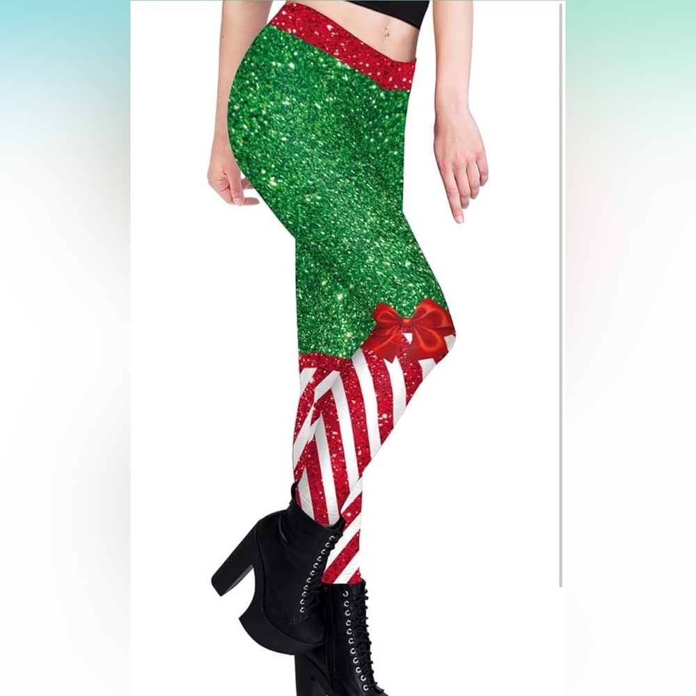 Women Christmas Sexy Leggings Santa Xmas. Size L